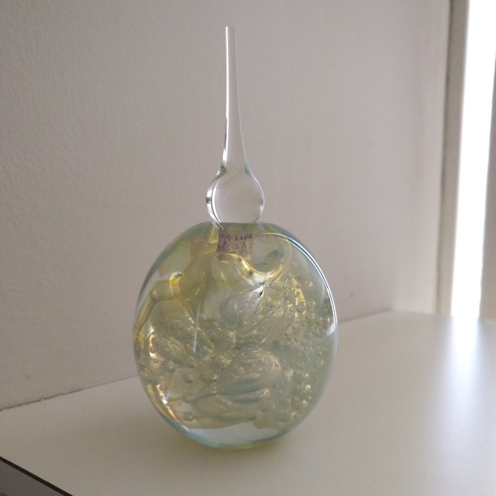 Georgous White and Gold Swirled Art Glass Perfume Bottle